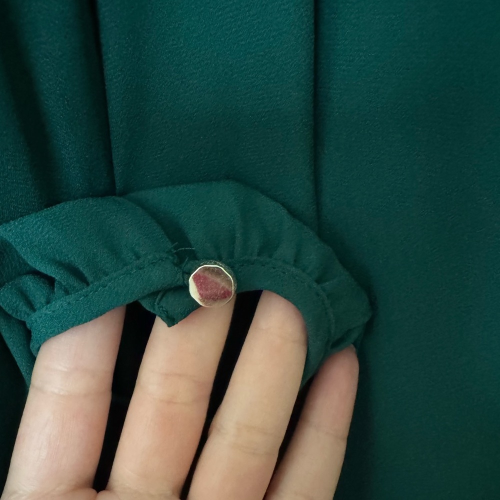 White House Black Market | Dark Green Tie Blouse - Picture 4 of 13